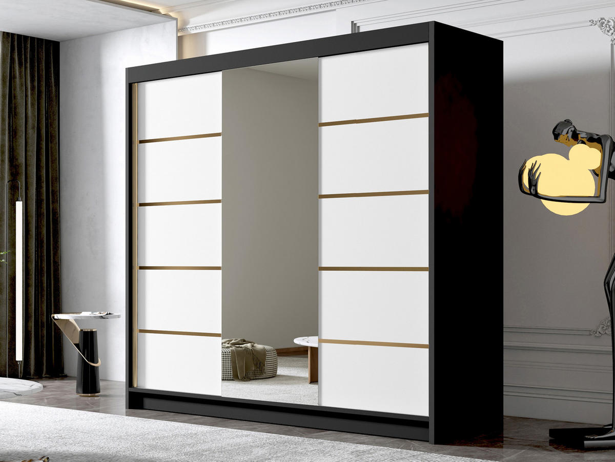 SCHIEBETÜRENSCHRANK Evo VI - Goldfarben, Holzwerkstoff/Metall (200/215/58cm) - MIRJAN24