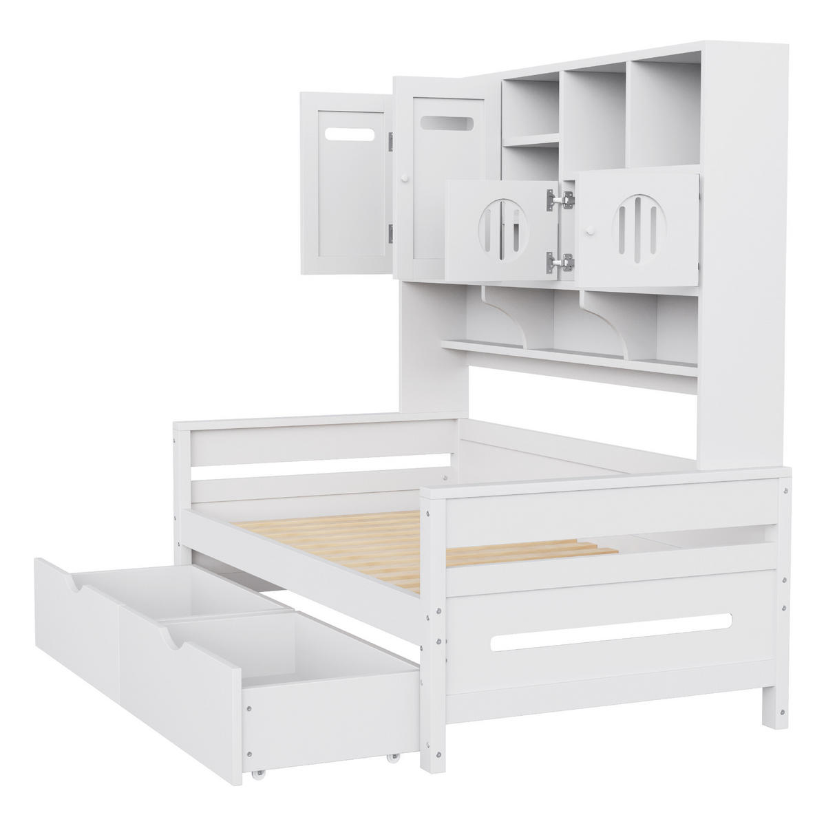 STAURAUMBETT 90/200 cm DE-01412, in Weiß, mit 2 Schubladen und Staufächern - Weiß, Holz (90/200cm) - ComfortXL