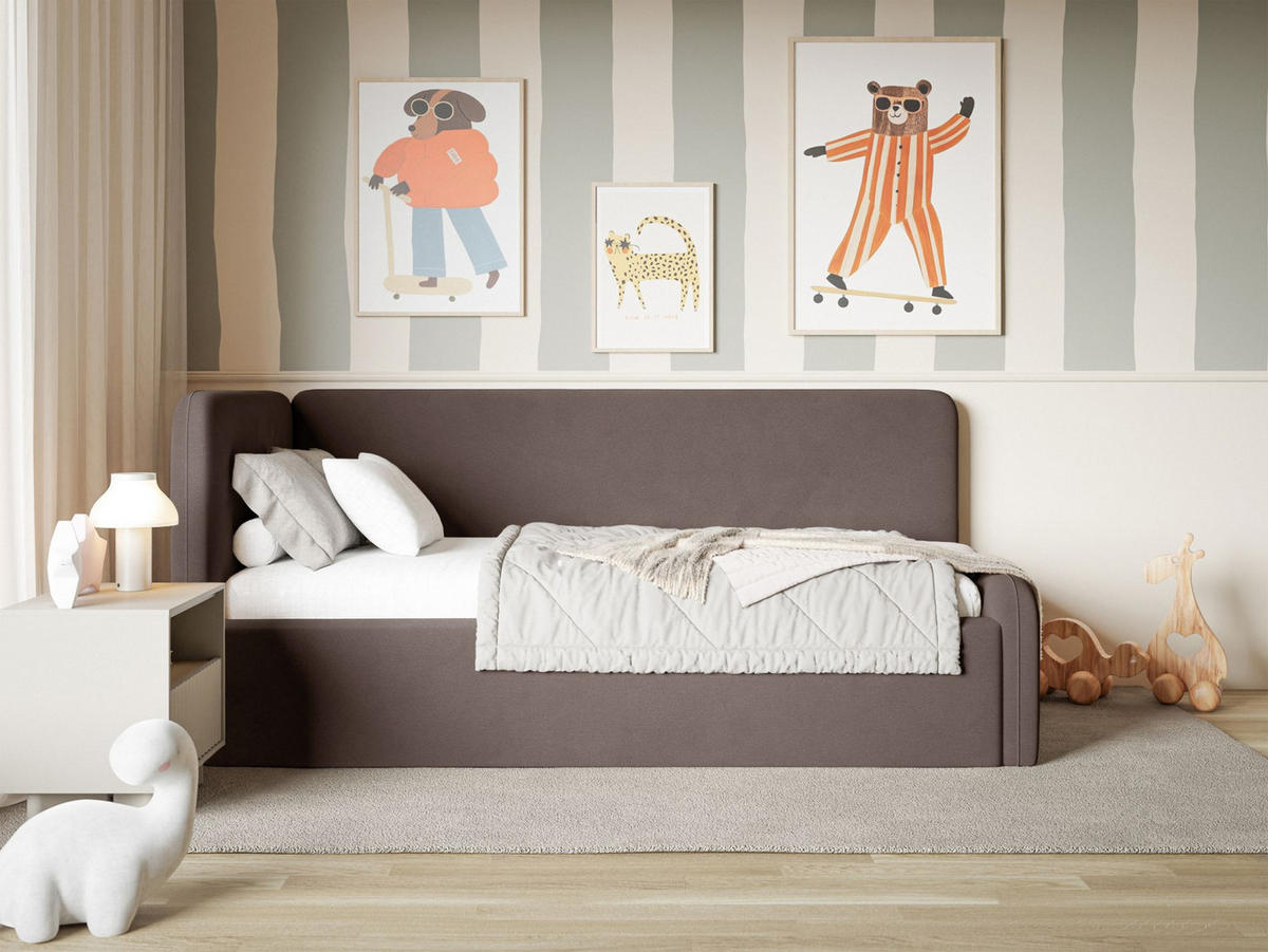 JUGENDBETT Fanko Samt Braun 90x200 cm - Schwarz/Braun, Kunststoff/Textil (90/200cm) - Selsey