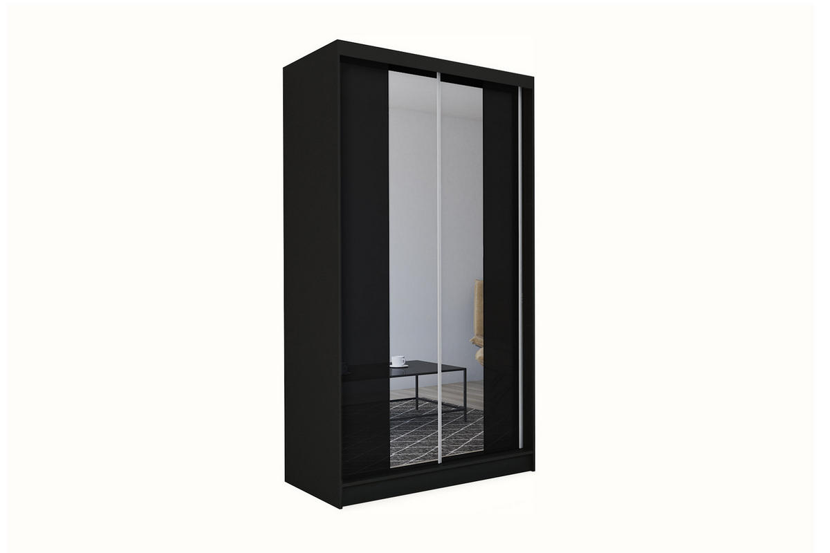 SCHWEBETÜRENSCHRANK LUCENZA 150/216/61 cm 2-türig mit Spiegel Schwarz - Schwarz, Holzwerkstoff (150/216/61cm) - MASSENO