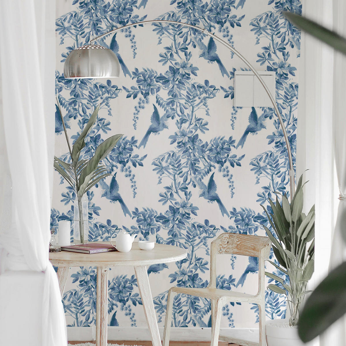 TAPETE Bukolisch aus echtem Papier, 200x280cm, 8 Bögen - Blau, Papier (200/280cm) - WALLPAPERS4BEGINNERS