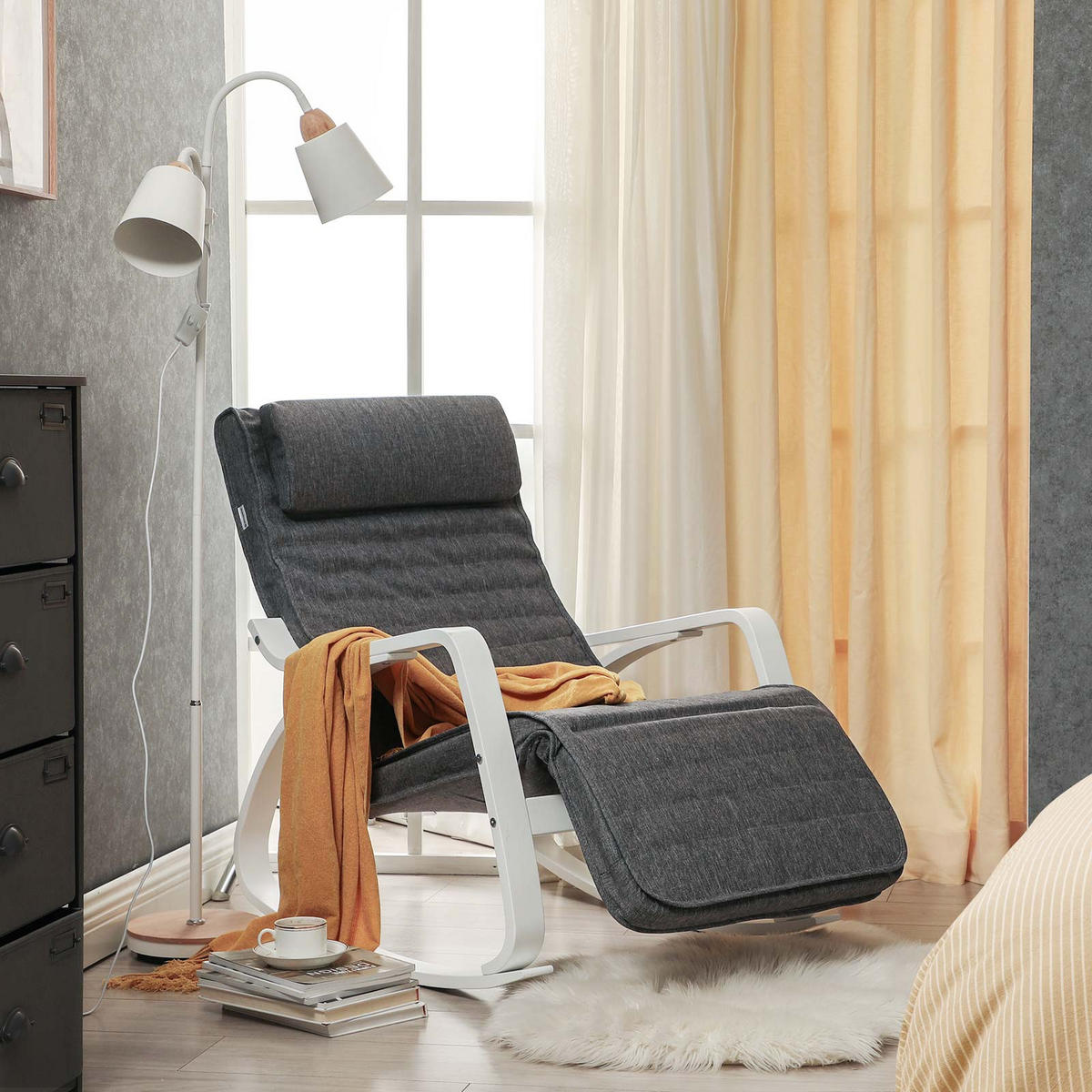 SCHAUKELSTUHL RELAXSTUHL AUS BIRKENHOLZ - Grau, Holzwerkstoff (115/91/67cm) - Hansiro