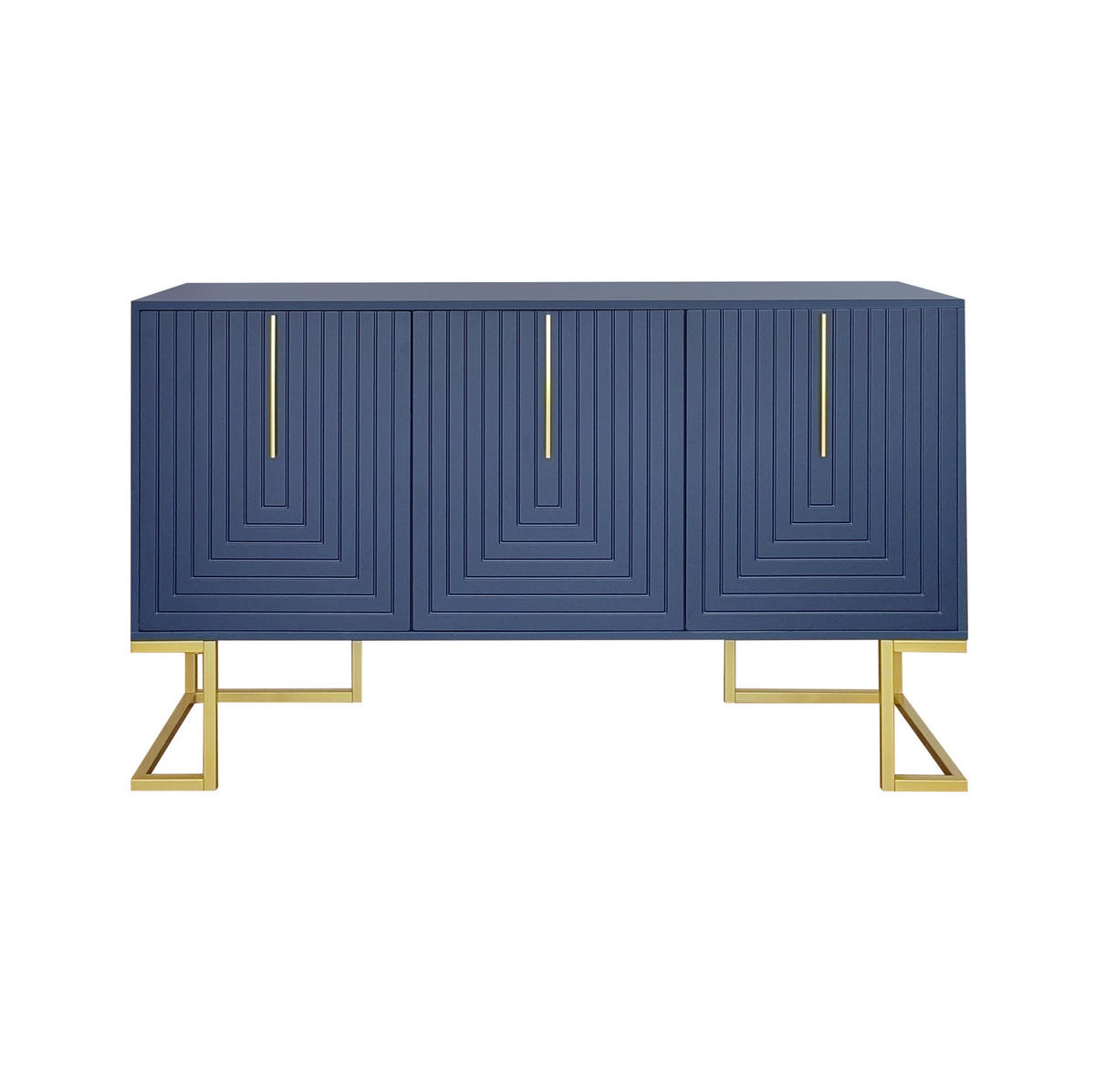 SIDEBOARD in Navy Blau mit 3 Türen, verstellbaren Regalböden und Metallbasis,138/80.5/40 cm - Blau, Holzwerkstoff (138/80.5/40cm) - Flora Grace