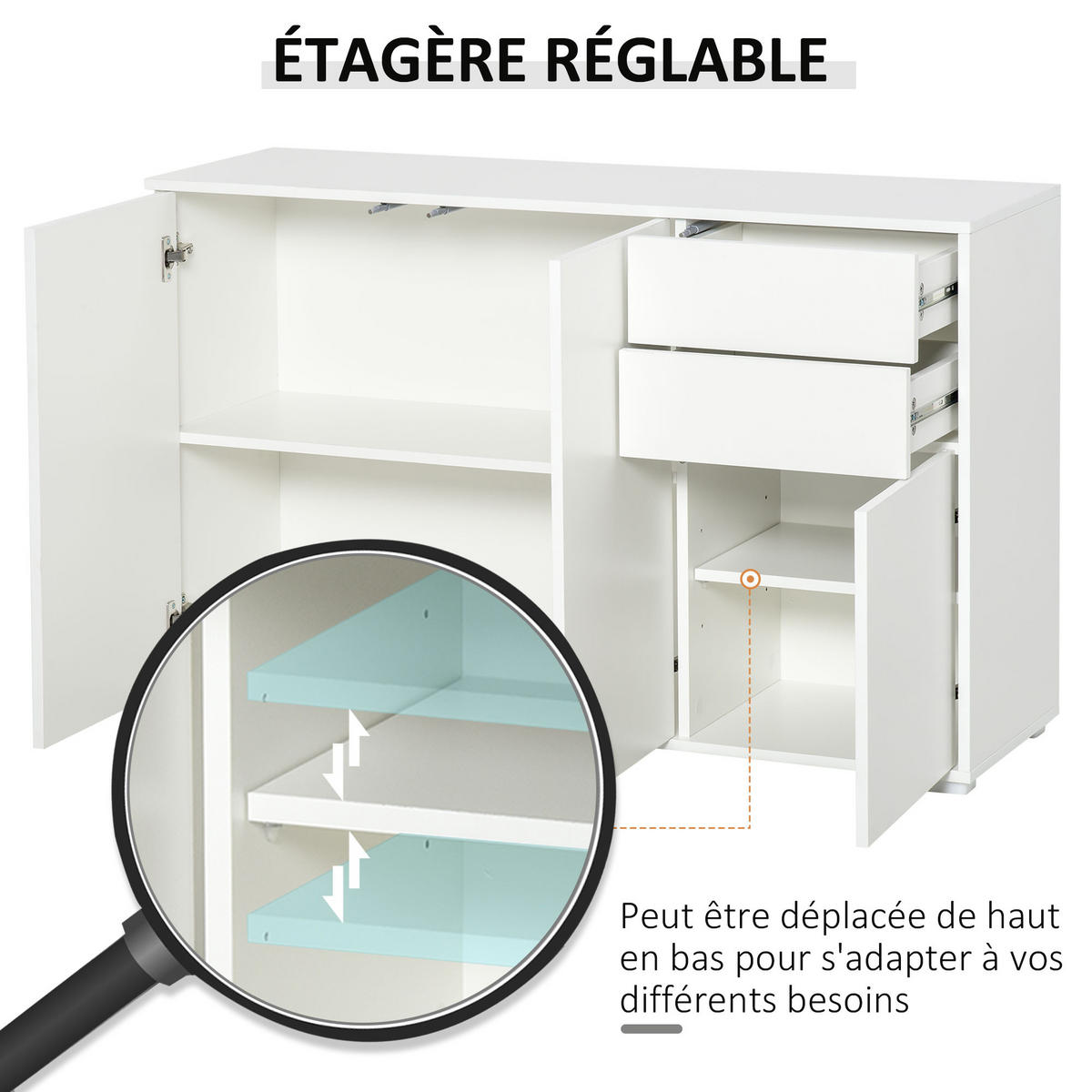 SIDEBOARD Weiß 117/36/74 cm - Weiß, Holz (117/74/36cm) - PANGIVO