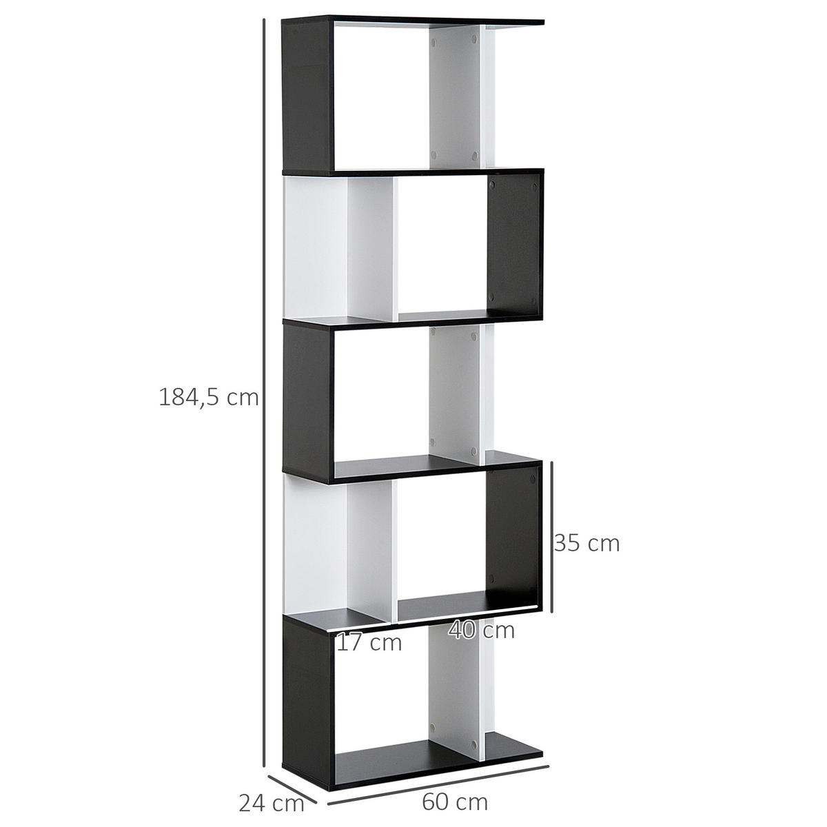 REGAL DE-15466 5 Ebenen, 60/24/184 cm Schwarz/Weiß - Schwarz, Holzwerkstoff (60/185/24cm) - ComfortXL