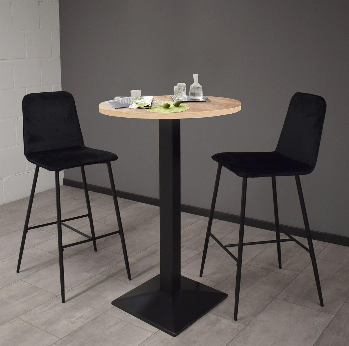 TRESENTISCH rund Eleanore 70 cm schwarz matt/eiche sägerau - Graubraun, Metall (70/70/106cm) - 58aufmkessel