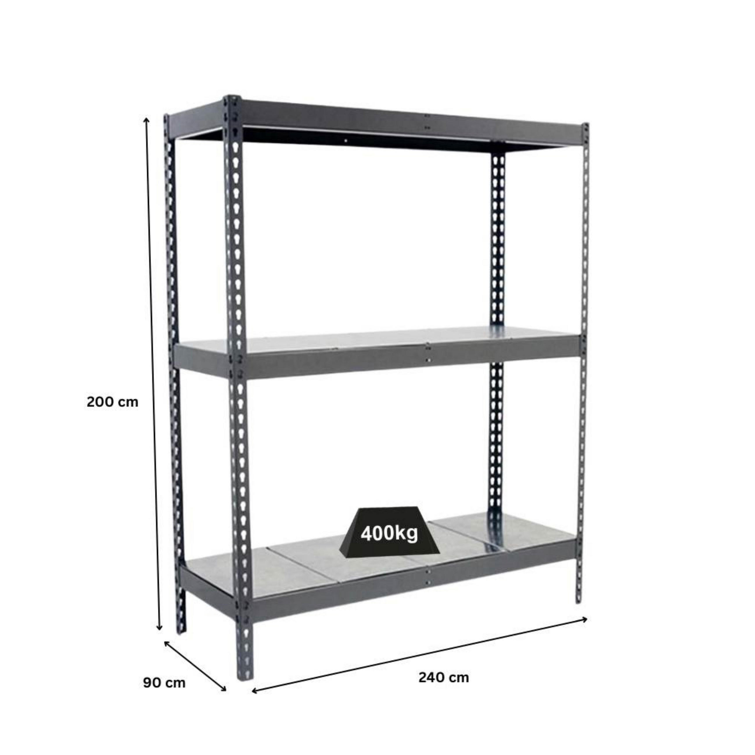 SCHWERLASTREGAL METAL BEAST THREE | HxBxT 200x240x90cm | Fachlast 400kg | Grau - Grau, Metall (240/200/90cm) - PROREGAL