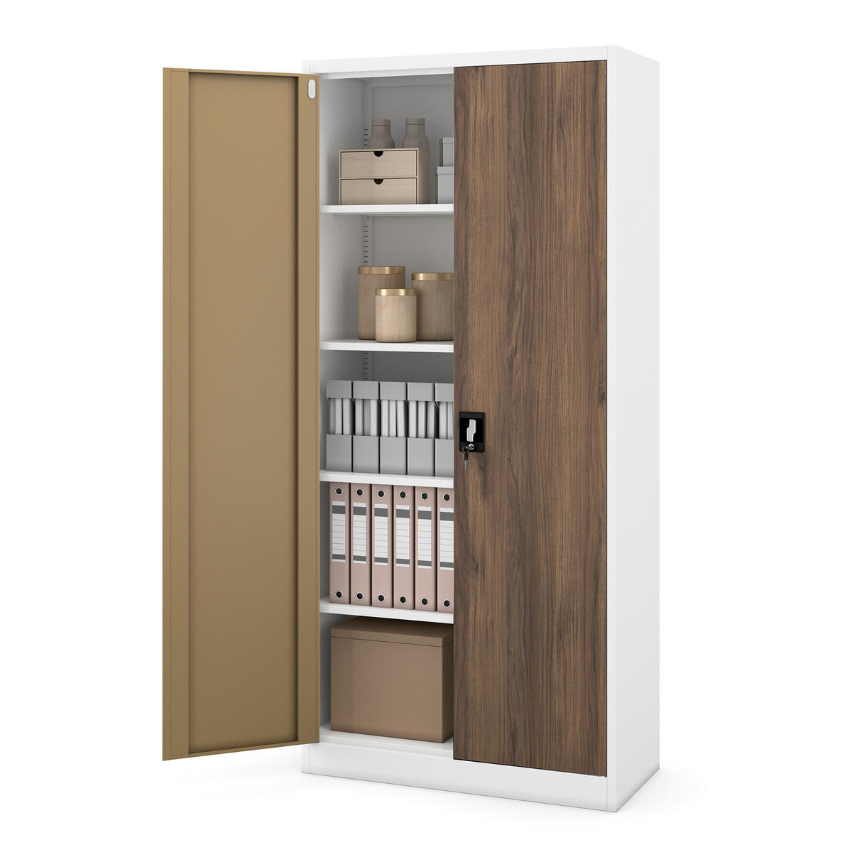 BÜRO-AKTENSCHRANK JAN H 195x90x40 cm - Nussbaumfarben/Weiß, Metall (90/195/40cm) - Jan Nowak