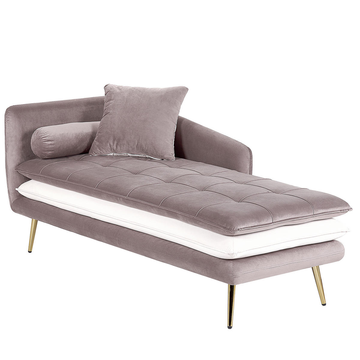 CHAISELONGUE Samtstoff hellbraun/weiß linksseitig Gonesse - Goldfarben/Weiß, Textil (164/72/77cm) - Beliani
