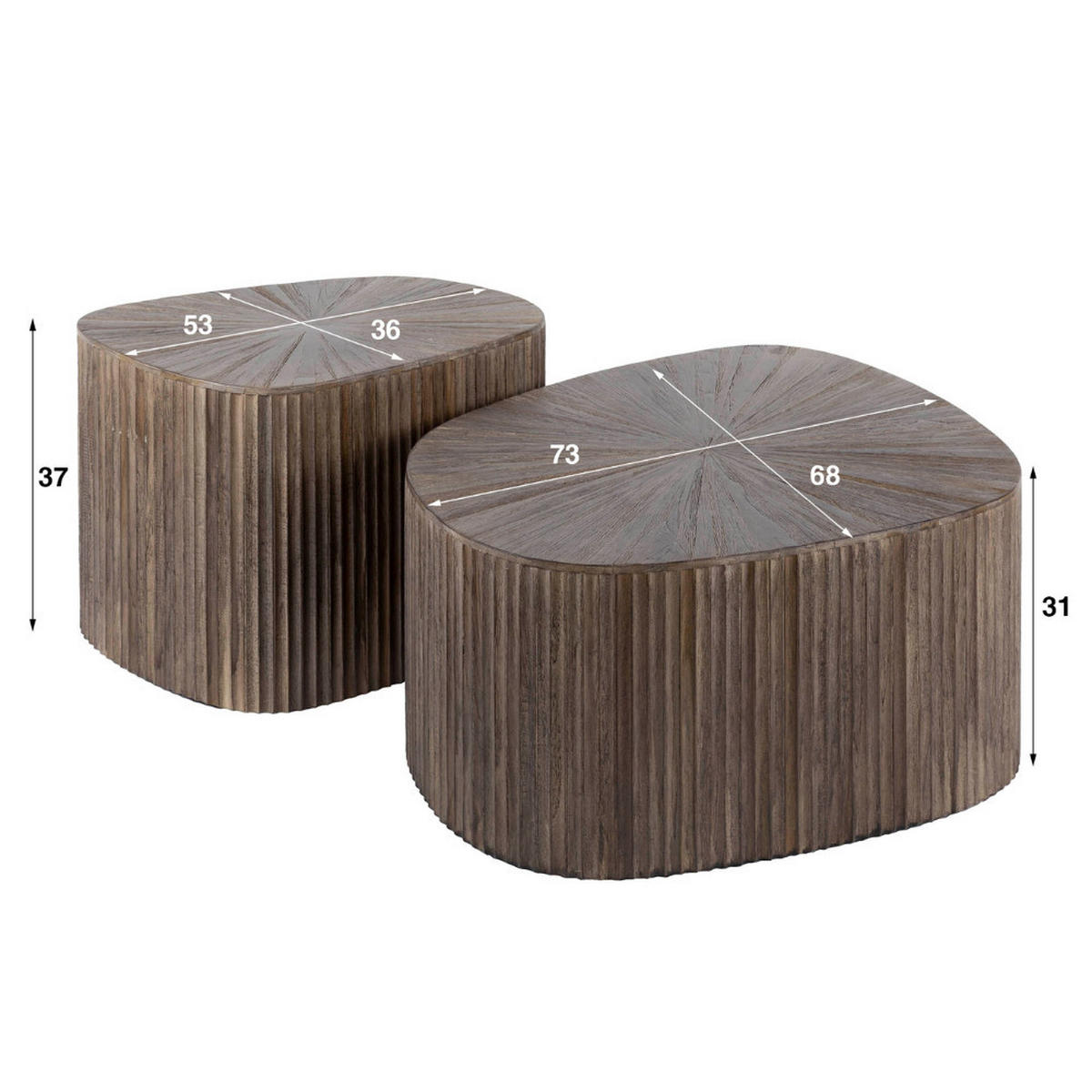 COUCHTISCH-SET ROCCO QUADRATO Organische Soft-Square Blocktische in Espresso - Braun, Holz (68/73/31cm) - alesvelt