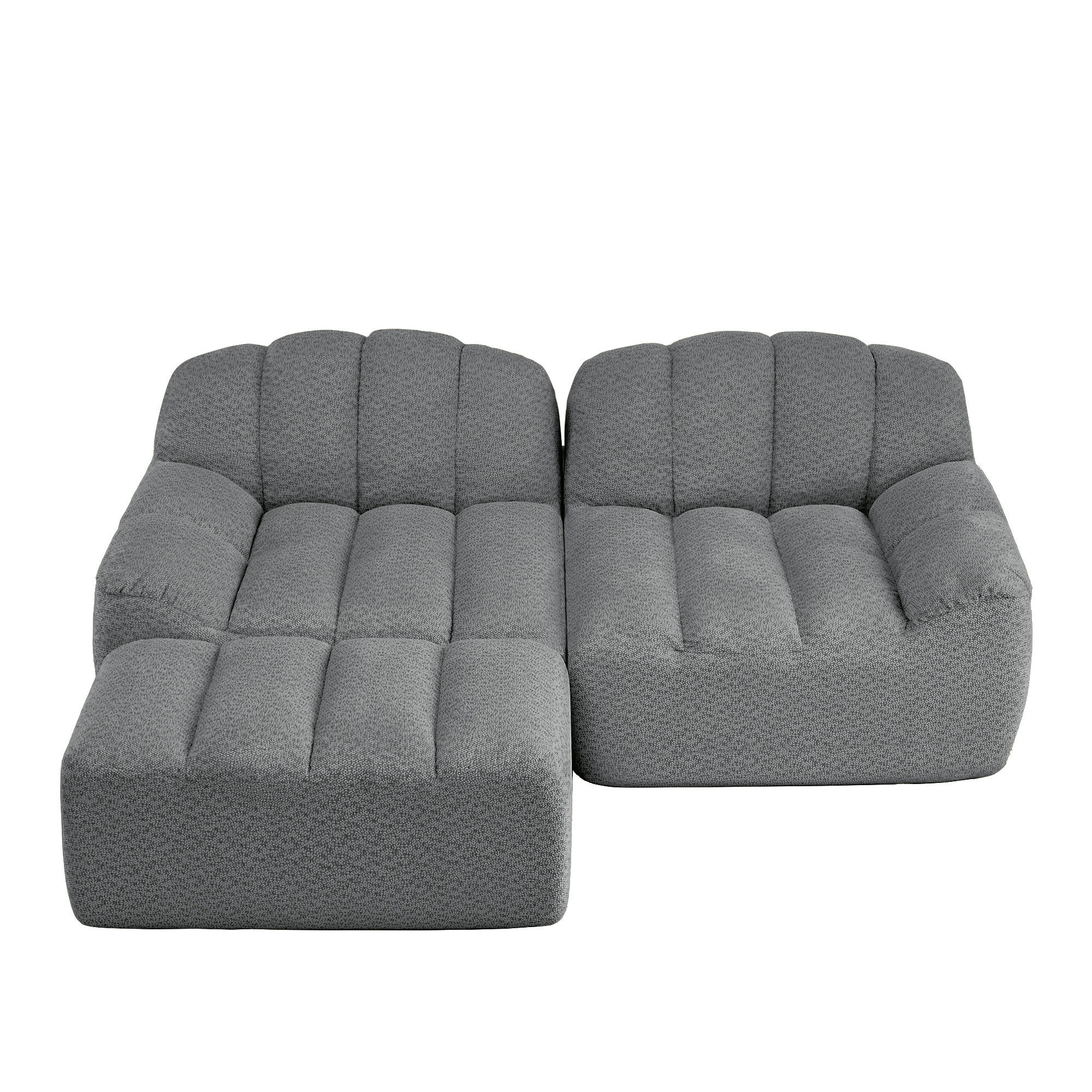 L-FÖRMIGES ECKSOFA Grau 2-Sitzer Modular Cordstoff Deep-Seat mit Hocker Ohne Montage - Grau, Textil (210/165cm) - PANGIVO