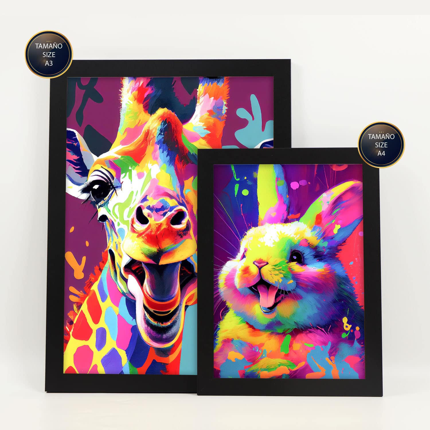 POSTER Set Mit 6 Freundliche Tiere Im Hochformat Lebhafte Aquarell Stil Illustrationen Von Lächelnde Tiere Innenarchitektur A3 & A4 Schwarzer Rahmen - Schwarz, Papier (29/3cm) - Nacnic