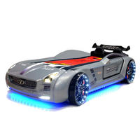 AUTOBETT Roadster Silber Kinderbett LED Sound Sportsitze Lattenrost Spoiler - Silberfarben/Schwarz, Holzwerkstoff/Kunststoff (90/190cm) - Aileenstore