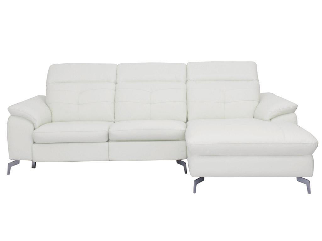 RELAXSOFA Ecksofa Leder - Ecke Rechts - Elfenbein - LISMORE - Weiß, Leder (170/250cm) - Vente-Unique