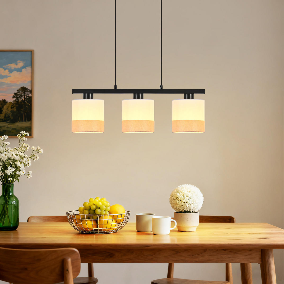 PENDELLEUCHTE Thalassa 25/5/120 cm - Schwarz/Weiß, Kunststoff/Metall (25/5/120cm) - ZMH