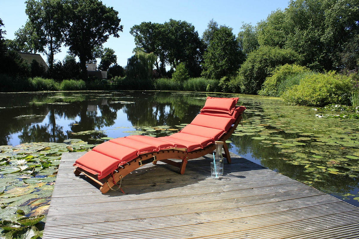 SONNENLIEGE Georg 2er Set Faltbar mit Auflage Eukalyptus Gartenliege - Naturfarben, Holz (55/56/186cm) - DELUKE