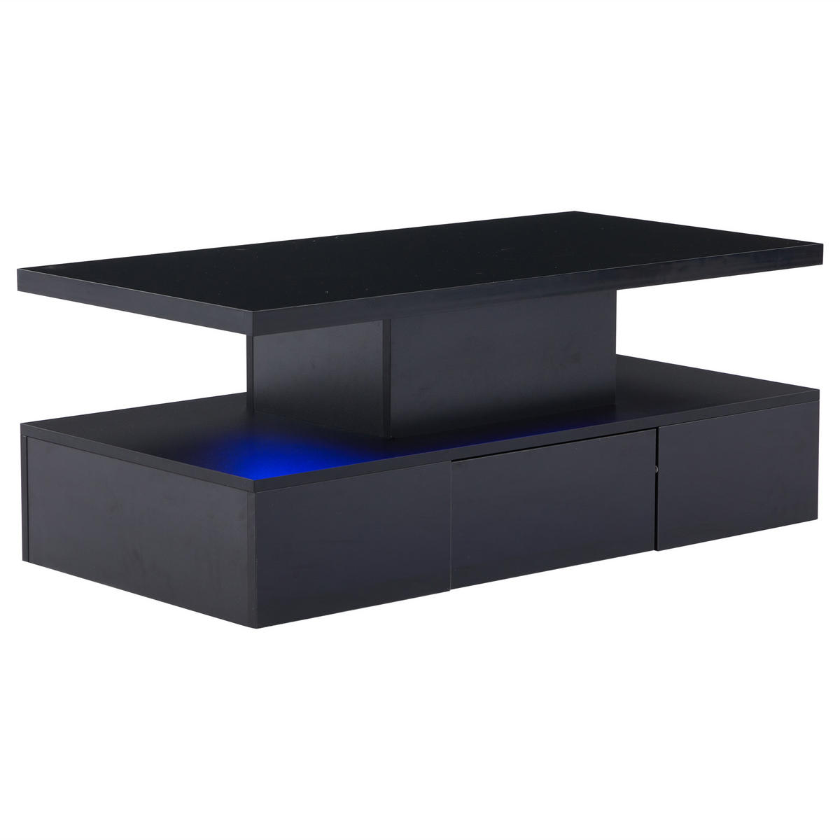 COUCHTISCH 100/50/39 cm schwarz mit LED-Beleuchtung 2-stufiger Stauraum - Schwarz, Holzwerkstoff (100/50/39cm) - OKWISH