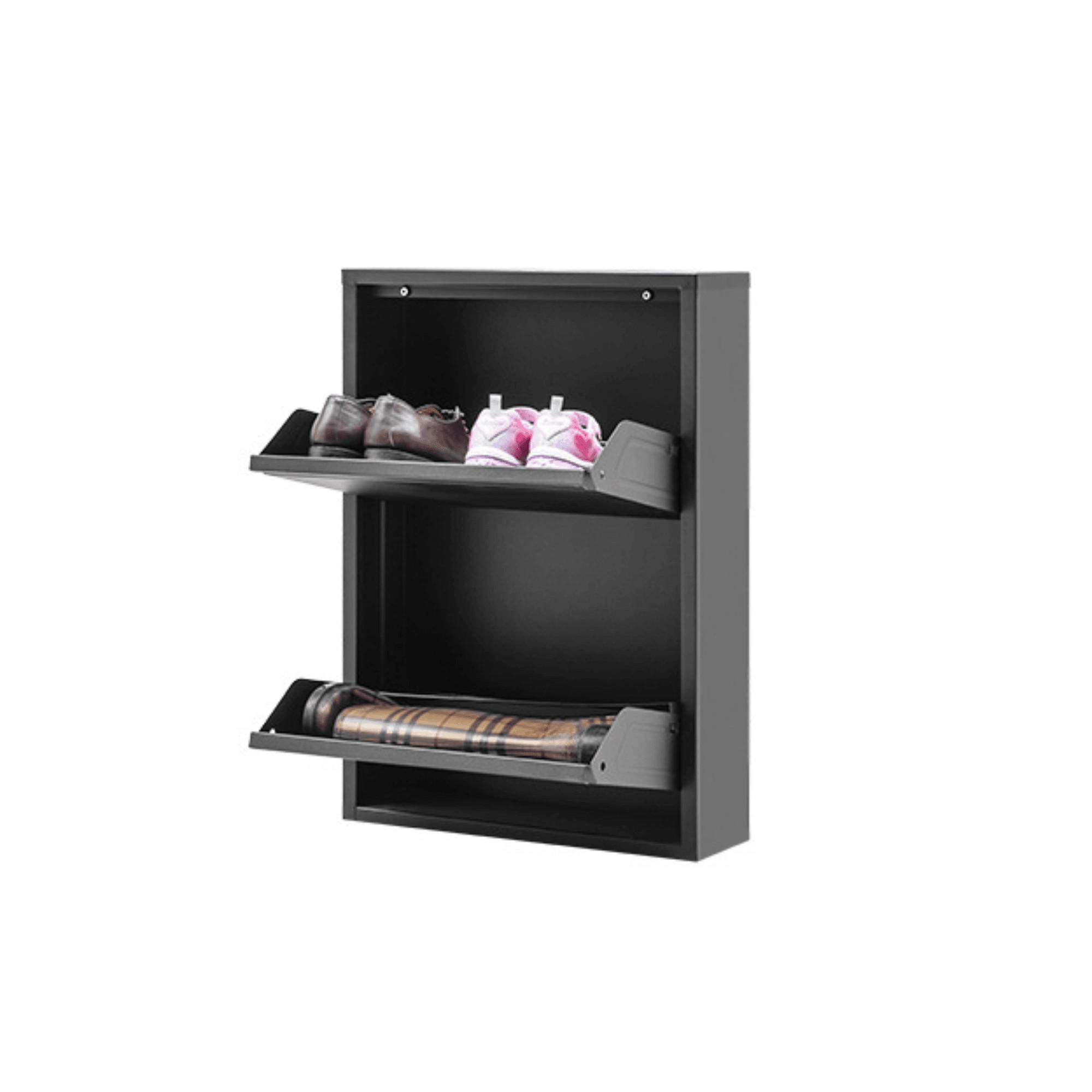SCHUHSCHRANK schmal Metall mit Magnet 2 Klappen Schwarz - Schwarz, Metall (50/70/15cm) - Gowoll