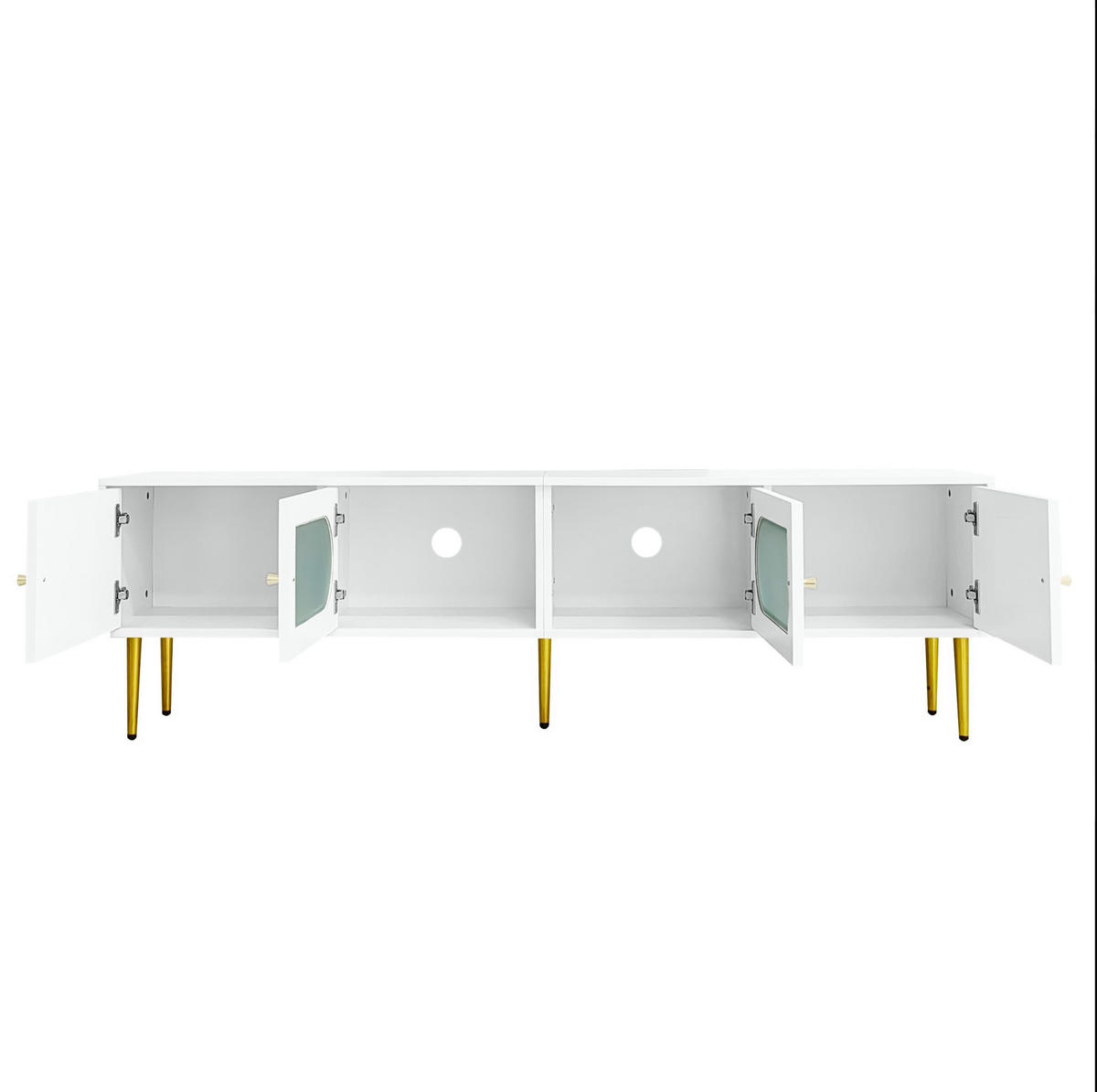 TV ormarić 170/35/50 cm bijeli od iverice sa staklenim vratima i otvorima za kabele - bijela, drvni materijal (140/38/38cm) - OKWISH