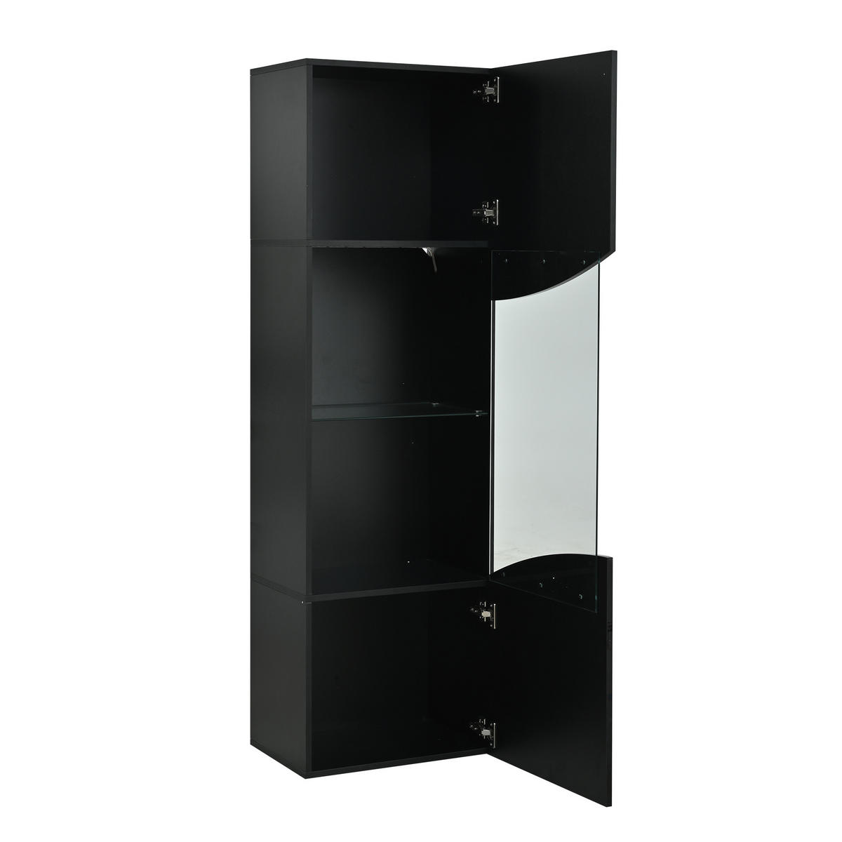 VITRINE Schmales Vitrinenregal mit 4 Ebenen, Hochglanz, Glas & LED-Beleuchtung 35/50/165 cm Schwarz 1 Set - Schwarz, Glas/Holzwerkstoff (50/165/35cm) - EVRYAE