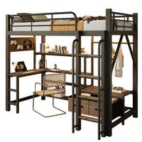 HOCHBETT aus Stahl und MDF 90x200 cm Schwarz mit Schreibtisch, LED-Beleuchtung und Stauraum - Schwarz, Holzwerkstoff (90/200cm) - Modfu