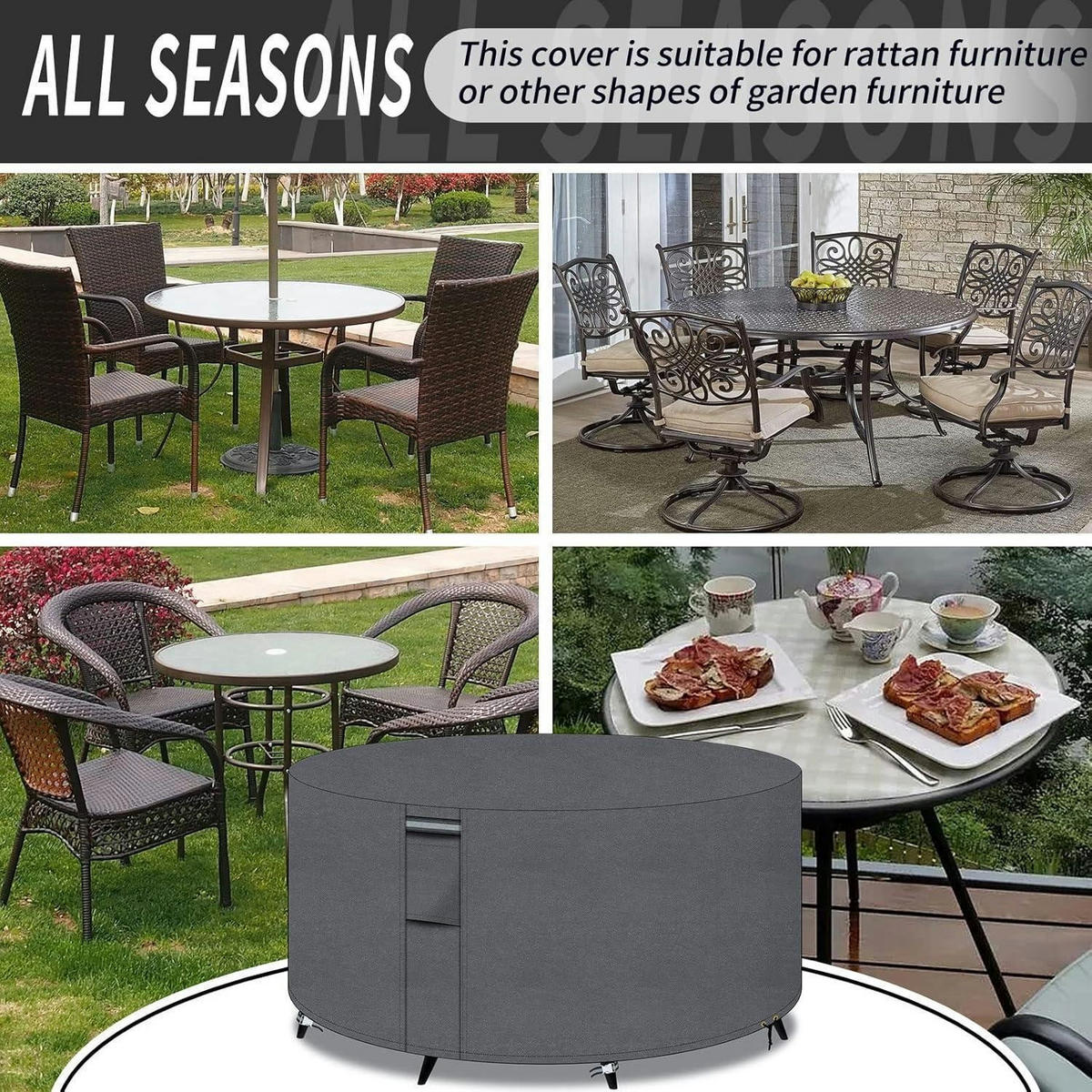 GARTENTISCH Abdeckung rund 250 x 90 cm Grau - Grau, Textil (250/90/250cm)