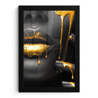 GERAHMTES BILD Frau - Schwarz - Gold - Gesicht - Lippen 20x30 cm - Goldfarben, Papier (20/30cm) - MuchoWow