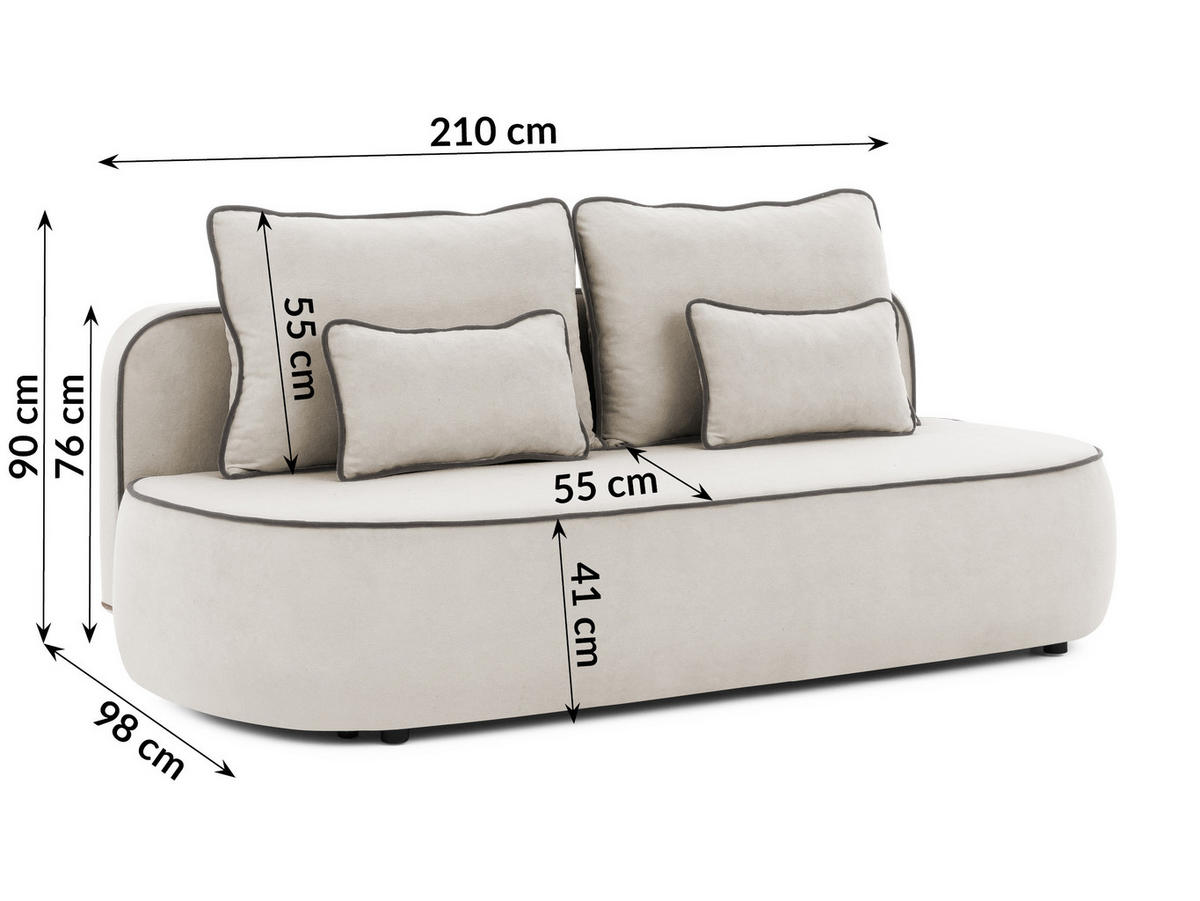 SCHLAFSOFA Vero im modernen und abgerundeten Design mit Bettkasten aus Hellgrau Plüschstoff mit graphiter Paspel - Hellgrau/Schwarz, Holz/Kunststoff (210/90/98cm) - S-Style Möbel