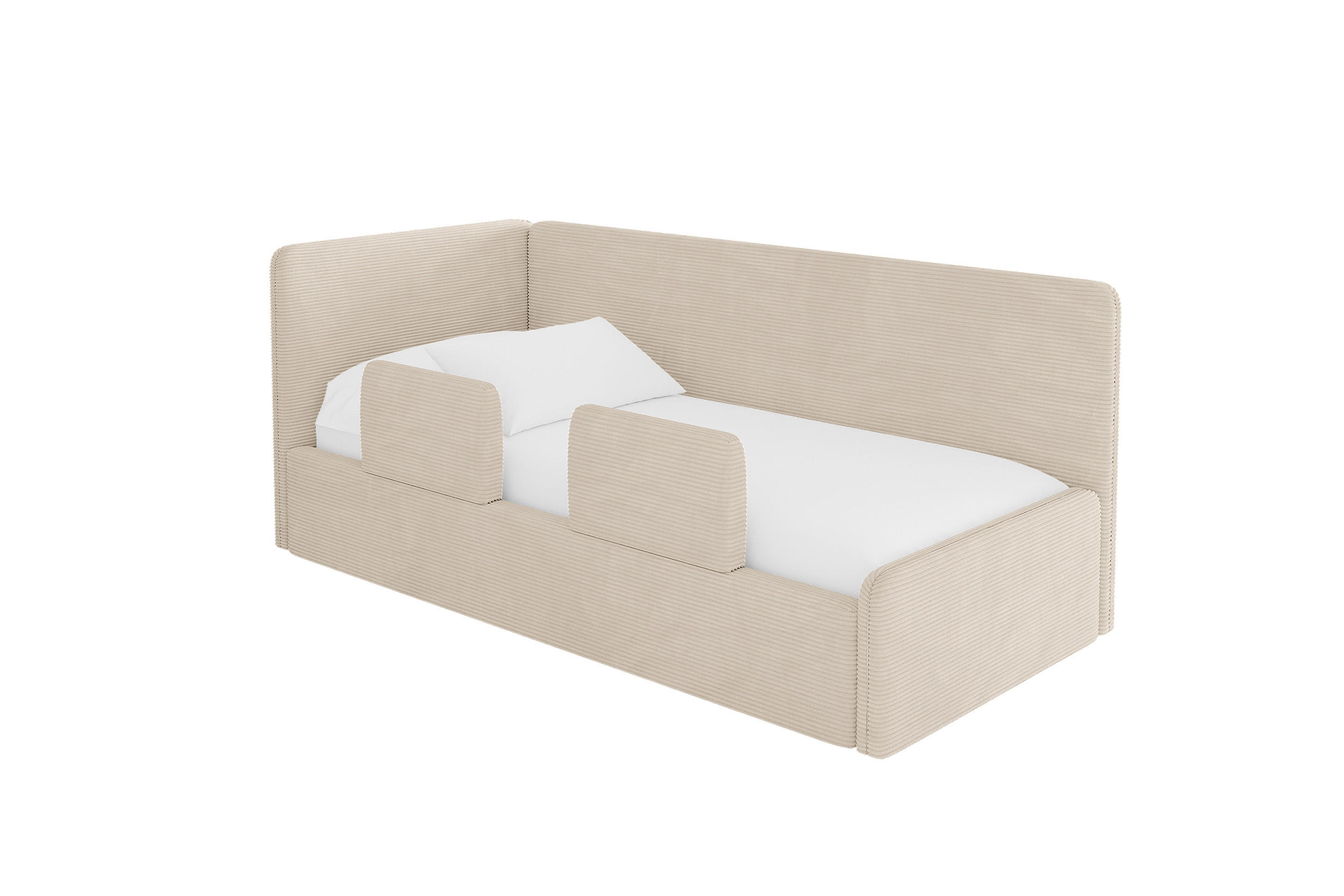 EINZELLBETT Jugendbett mit Bettkasten, Rechts - NORY 90x200 Beige - Kaschmir, Holzwerkstoff/Textil (90/200cm) - ALTDECOR