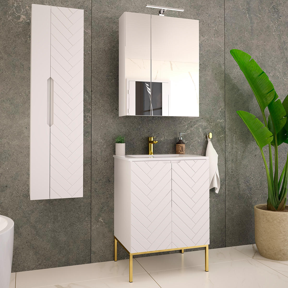 BADMÖBEL Daria 2er-Set Weiß - Weiß, Holzwerkstoff (60/84/45.8cm) - Petits-meubles