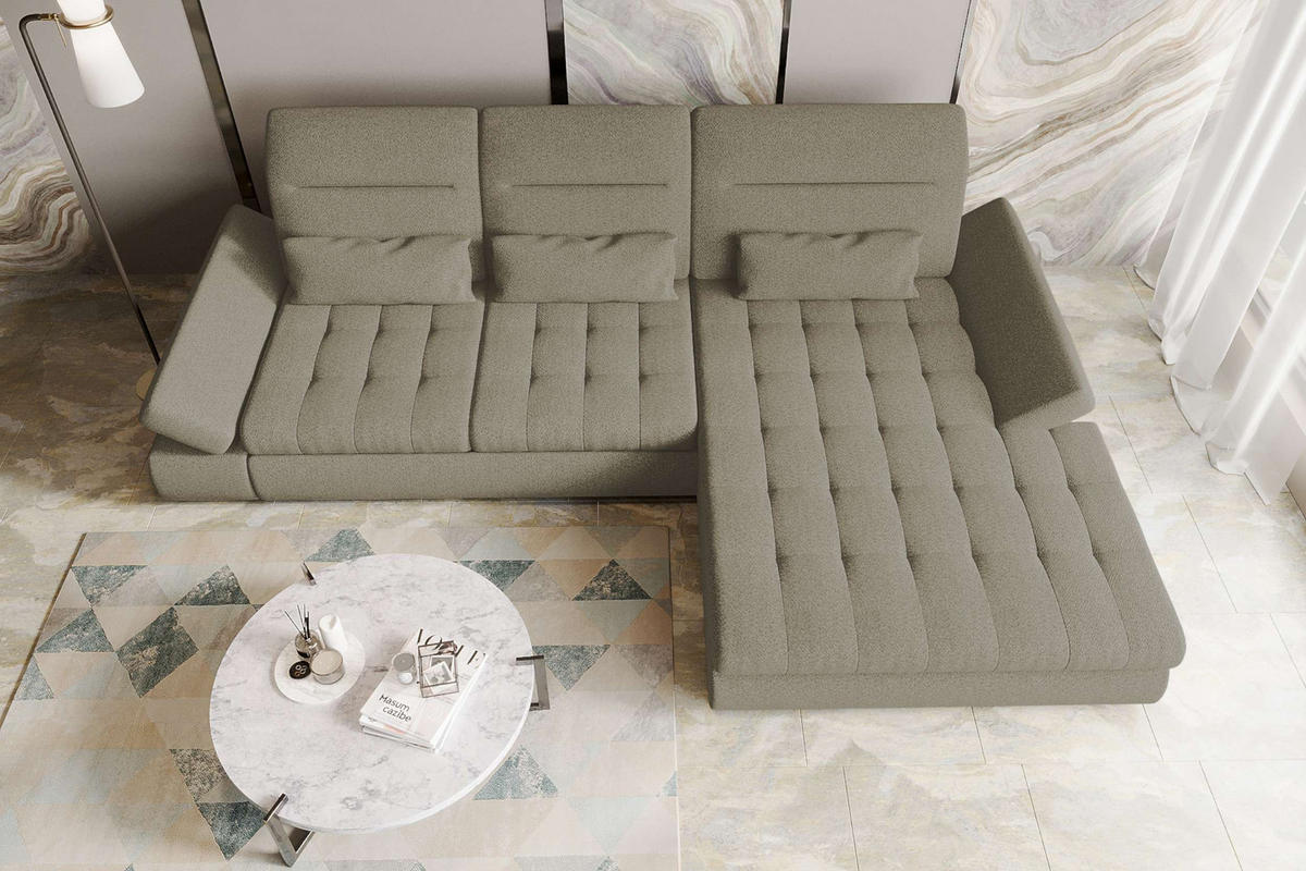 ECKSOFA Toscana Plus Strukturstoff inkl. Schlaffunktion - Hellbraun, Textil (300/179cm) - 99rooms