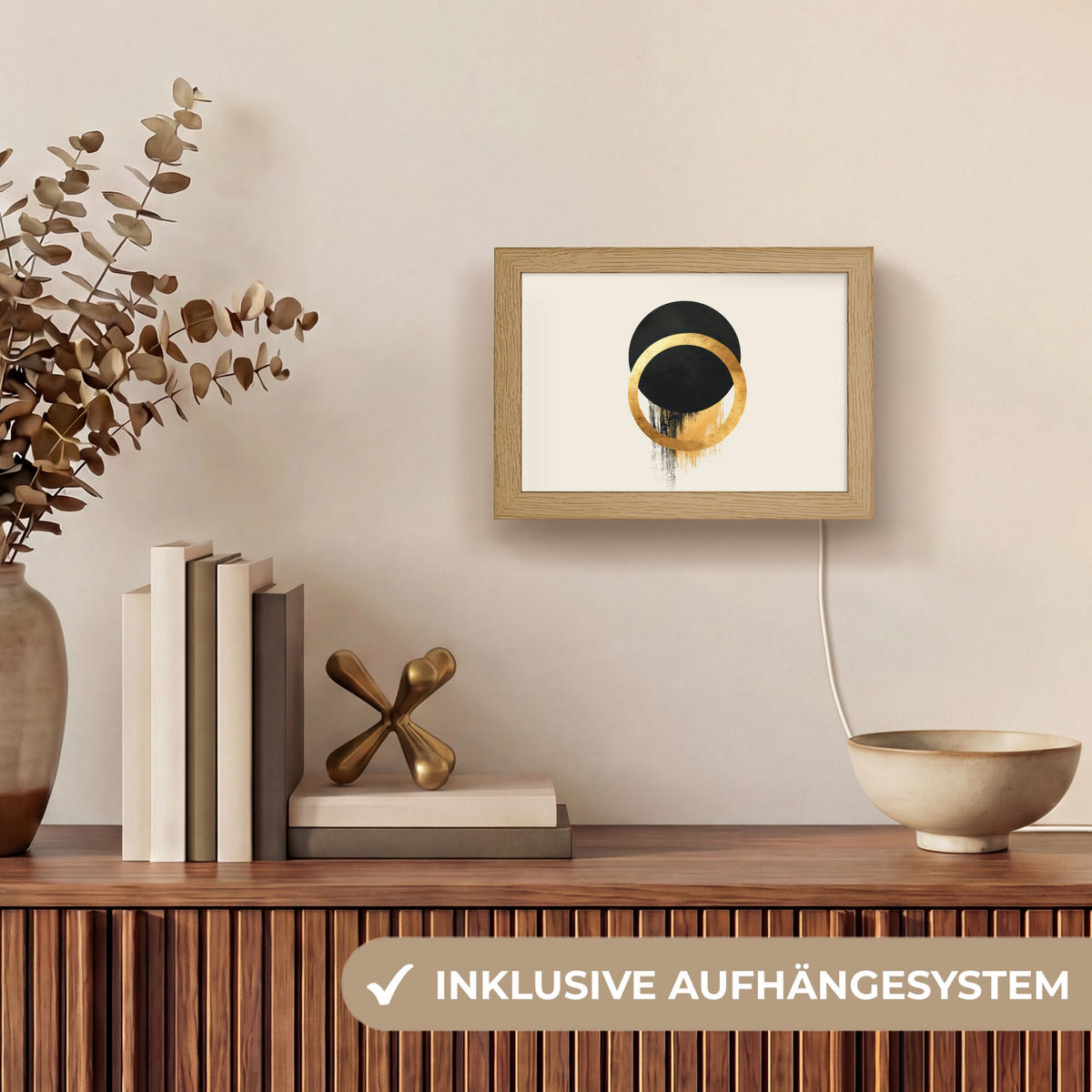 STOLNÍ LAMPA Abstraktní design - Černý kruh - Skvrny od barvy 20x15 cm - jantarová, kompozitní dřevo (8/20/15cm) - OnlyWow