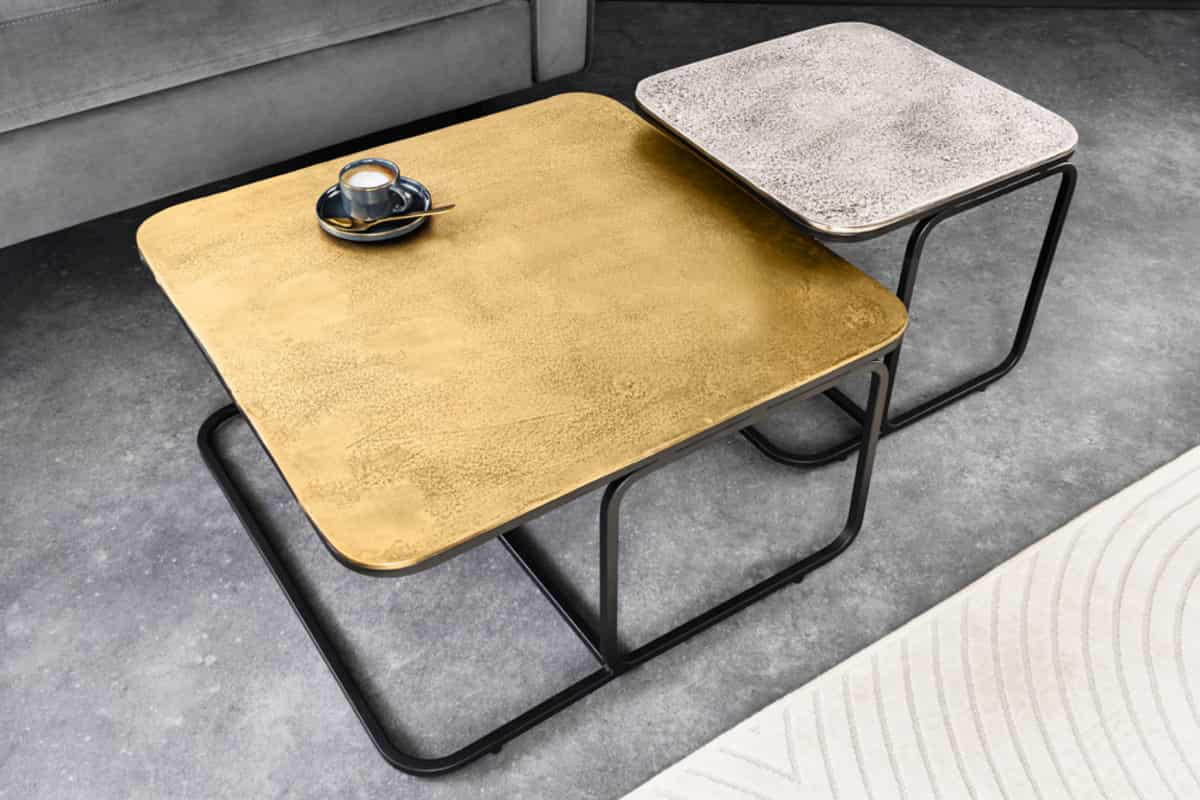 COUCHTISCH 2er Set ABSTRACT quadratisch, Metall, Gold, Silber 61cm - Silberfarben/Goldfarben, Metall (61/61/31cm) - riess-ambiente