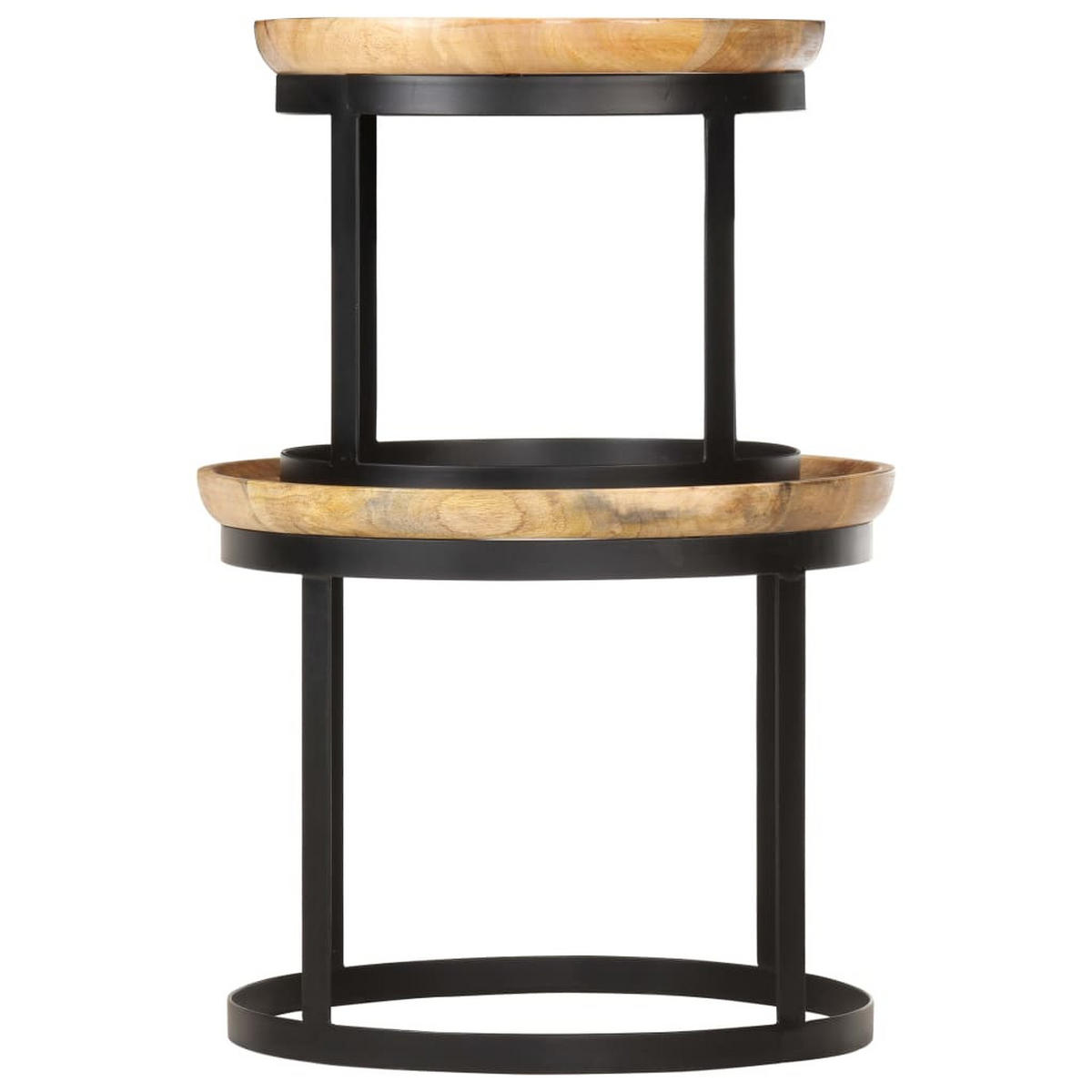 RUNDE Beistelltische 2 Stk. Mango Massivholz und Stahl - Braun, Holz (53/53/44cm) - furnicato