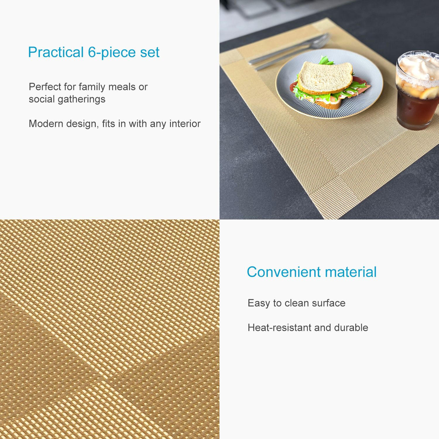 PLATZSET Untersetzer 45/30 cm (6er-Set) - Goldfarben, Kunststoff (45/30/0.16cm) - Intirilife