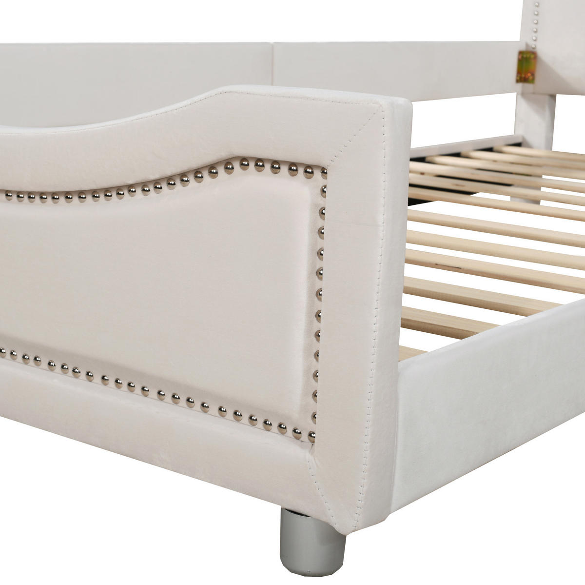 KINDER-POLSTERBETT aus Flanell 90x200 cm Beige mit Rückenlehne und Lattenrost - Beige, Holz (90/200cm) - IVMEU
