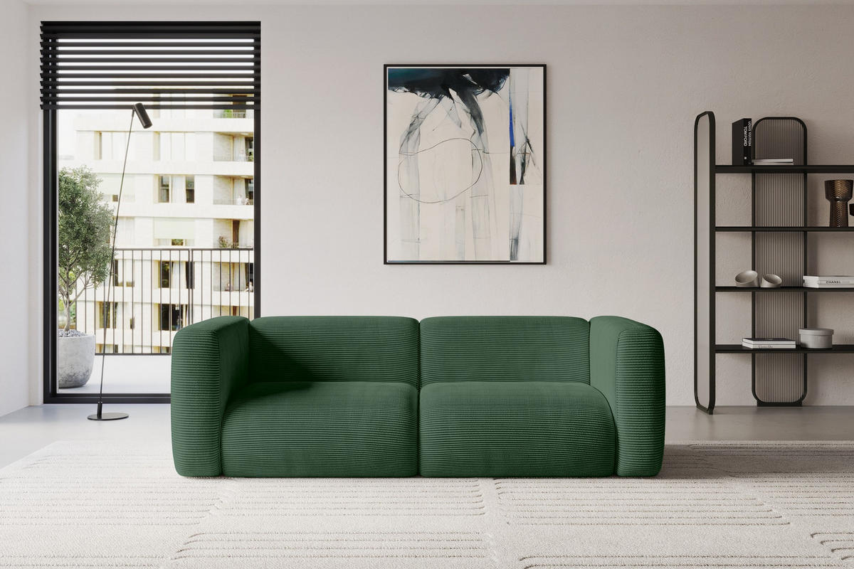 MODULARES Sofa 2-SITZER MIRA-S1 228x89x70 Grün cm Cord - Salbeigrün/Schwarz, Holzwerkstoff/Kunststoff (228/70/89cm) - ALTDECOR