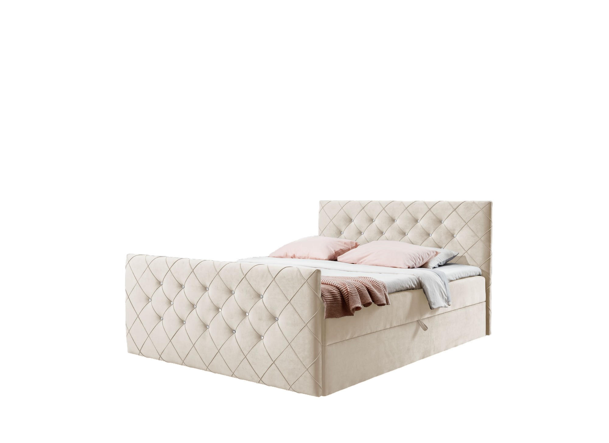 BOXBETT MALAGA 180x200 Creme Velvet - H3 - Creme, Textil (180/200cm) - AN-Moebel 4u