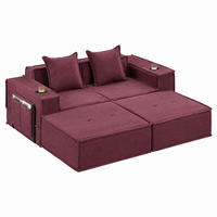SOFA modular mit Seitentaschen 162 x 78 x 66 cm Cord Weinrot - Rot, Kunststoff (78/66/162cm) - Meubliv