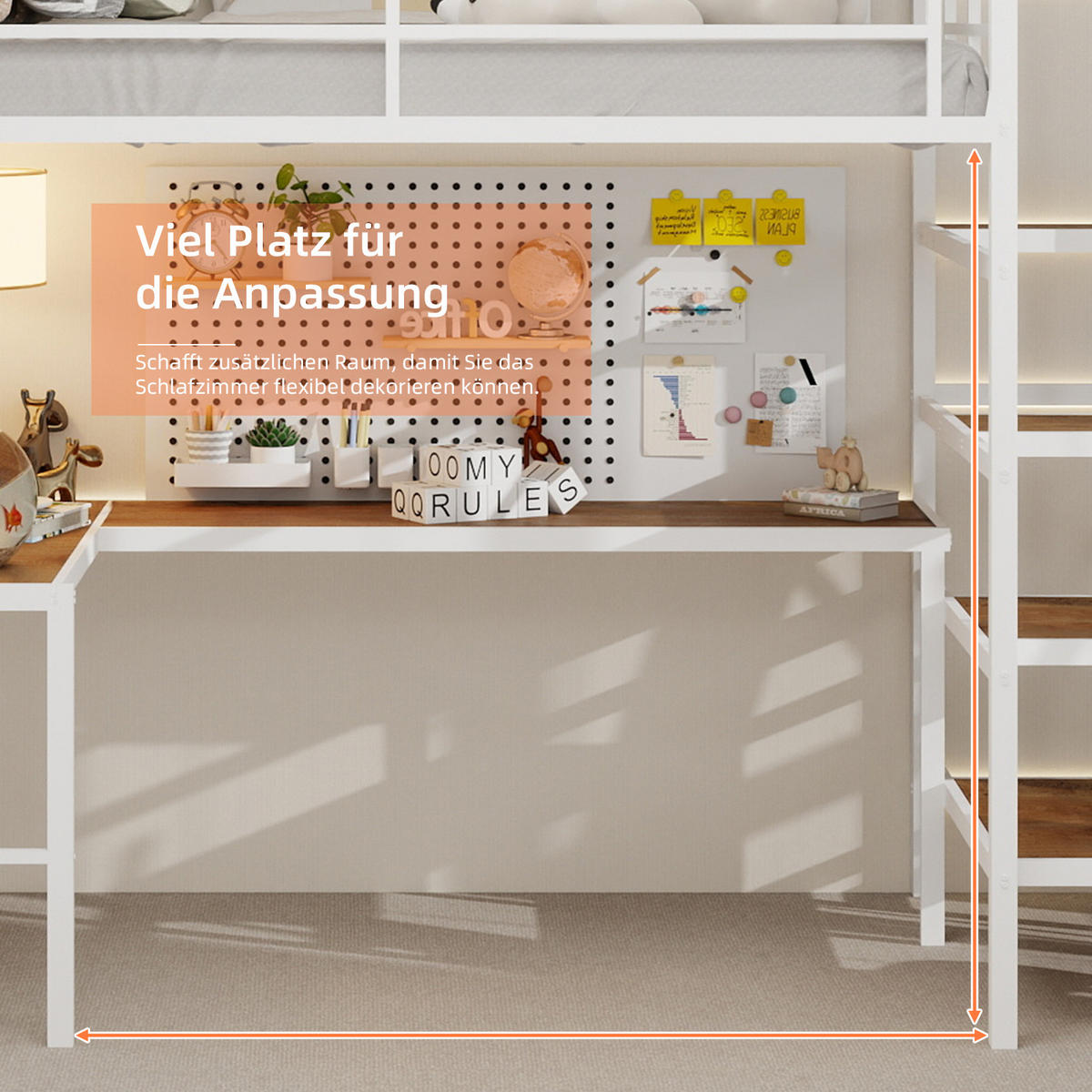 HOCHBETT Schreibtisch L Form Stauraum - Weiß, Metall - LEBENLANG