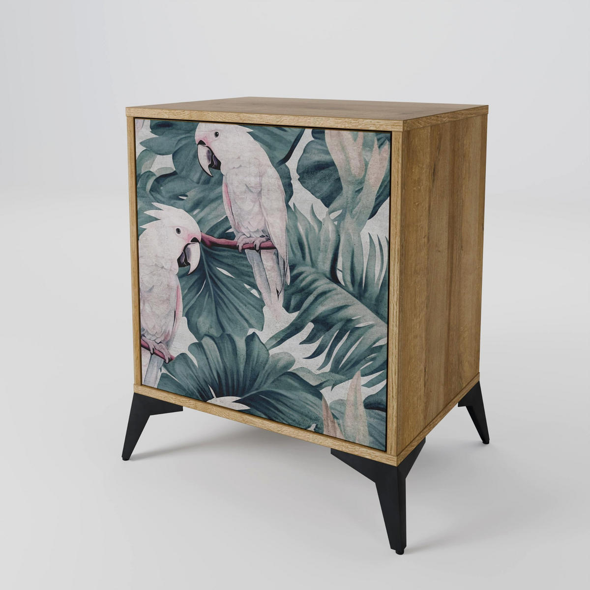 SIDEBOARD POPINJAY LOOK, Eichefarben, 57,5x42x72,5 cm, Schwarze Metallfüße - Eichefarben/Multicolor, Holzwerkstoff/Metall (57.5/72.5/42cm) - SpaceRebels
