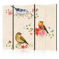 PARAVENT Einseitig Bedruckter 5-tlg 225x172 cm Vögel Blumen - Multicolor, Holz/Textil (225/172/3cm) - Muralo