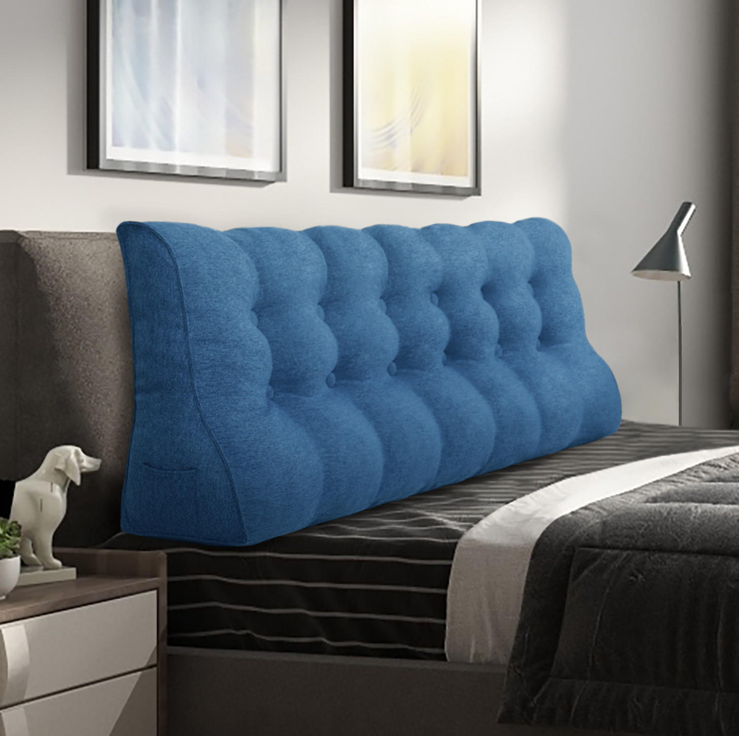 RÜCKENKISSEN Körperkontur Leinenlook Blau 180 cm - Blau, Textil (55/180cm) - Vercart