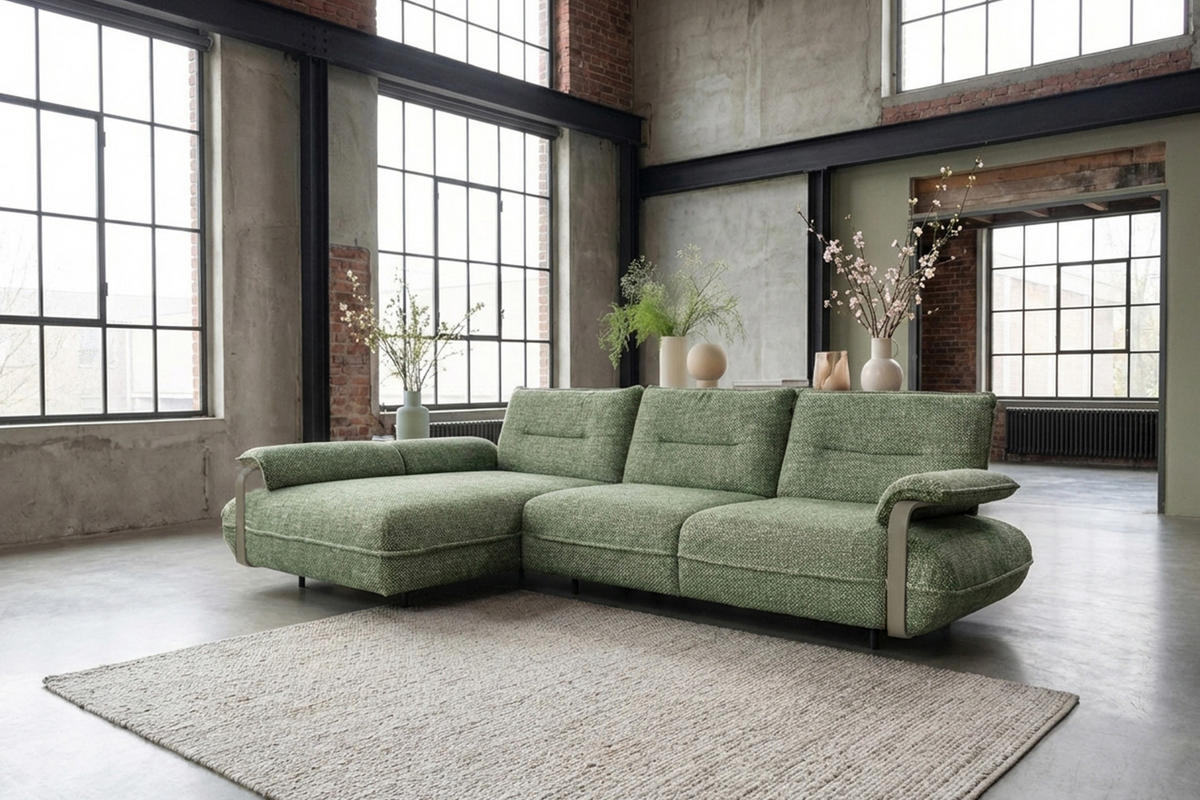 ECKSOFA ANISSA Grün Flachgewebe - Schwarz/Grün, Kunststoff/Textil (297/185cm) - KAWOLA