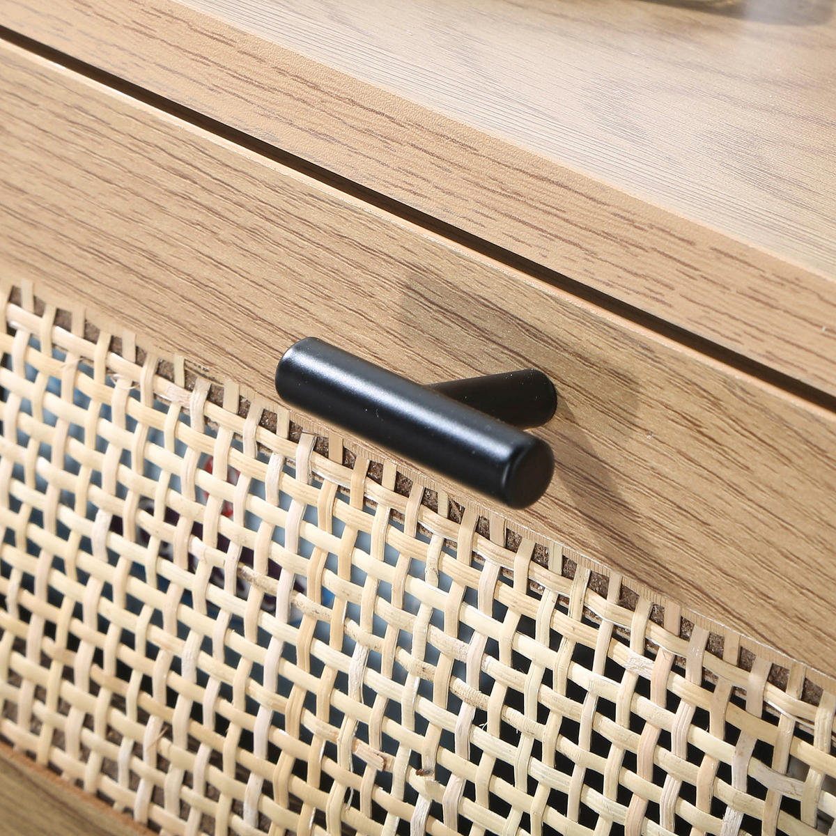 NACHTTISCH mit Rattanfront, Schublade und einem Regal H50 cm - JAYA - Apfelbaumfarben, Holzwerkstoff (35/50/45cm) - Calicosy