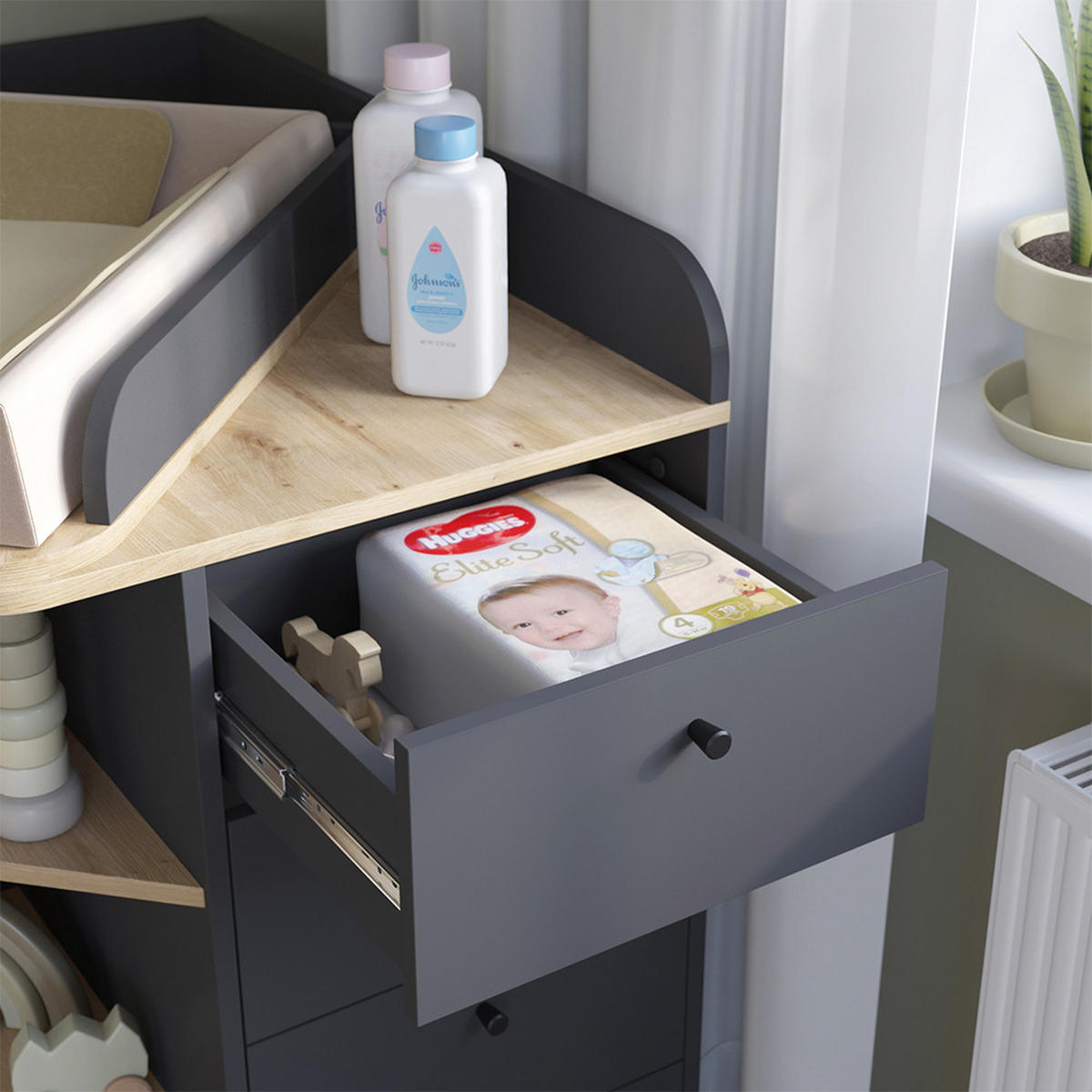 WICKELKOMMODE Aria Anthrazit 85 x 90 cm mit Regalen und 4 Schubladen - Anthrazit, Holzwerkstoff (85/90/85cm) - Vicco