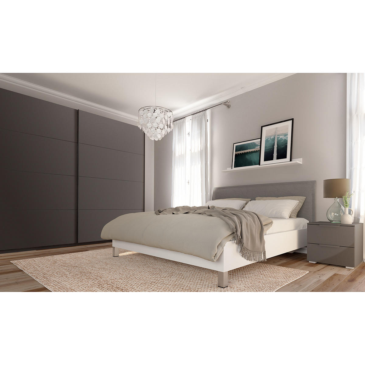 SCHWEBETÜRENSCHRANK - Graphitfarben, Holzwerkstoff (270/222/69cm) - home24