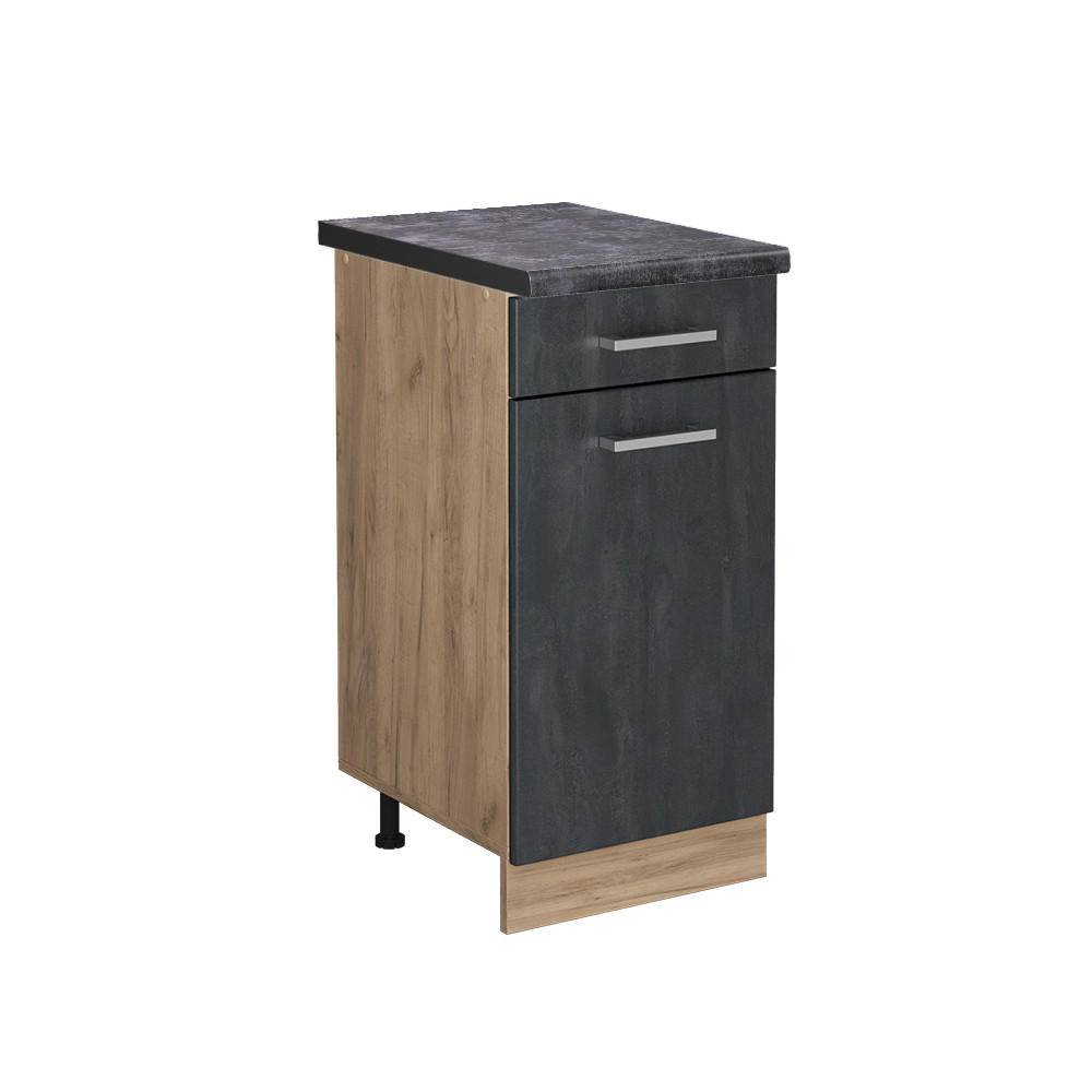 KÜCHENUNTERSCHRANK R-Line Schwarz Beton 40 cm AP Anthrazit - Eiche Wotan/Schwarz, Holzwerkstoff (40/81.6/60cm) - Vicco