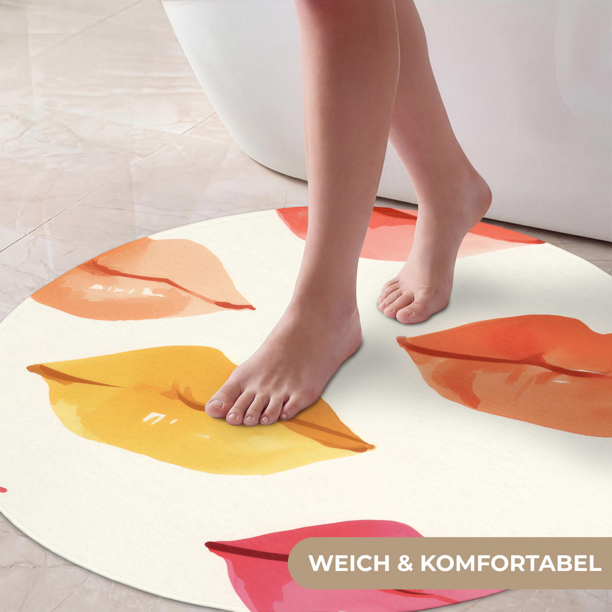 KOUPELNOVÁ PŘEDLOŽKA Rty - barevné - lesklé 70x70 cm - růžová, textil/plast (70/70cm) - OnlyWow