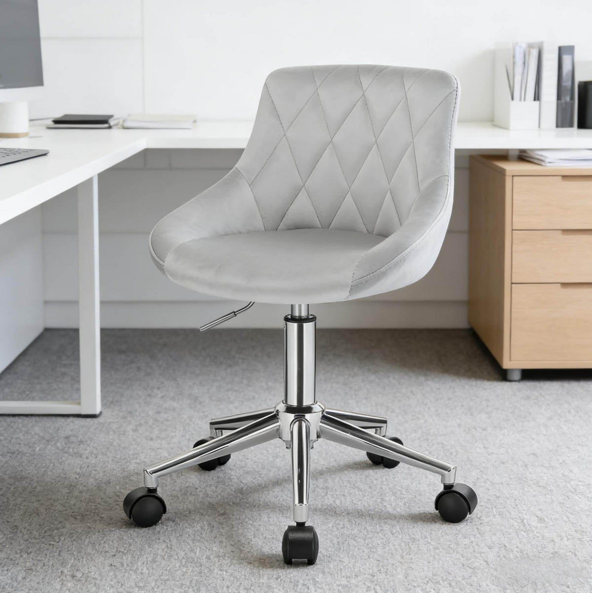 BÜROSTUHL höhenverstellbar Samt Hellgrau - Hellgrau, Metall (37.5/77/31.5cm) - Meubliv